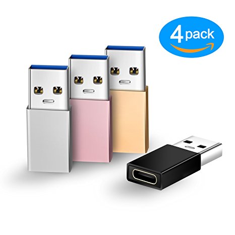 USB to Type C Adapter 4 Pack, USB-A 3.0 Male to USB-C Female Data Syncing Connector & Fast Charging Converter for USB C Cable PC Flash Drive HDD Laptop Charger &More