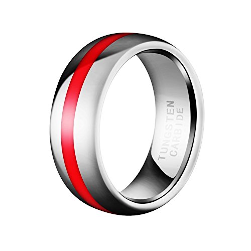Domed Mens Tungsten Carbide Rings Fashion Red Inlay Weddings Bands