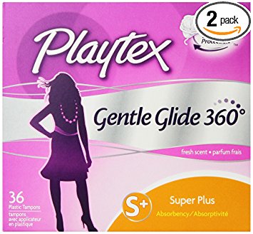 Playtex Gentle Glide Tampons with Triple Layer Protection,  Super Plus ,  Fresh Scent - 36 Count (Pack of 2)