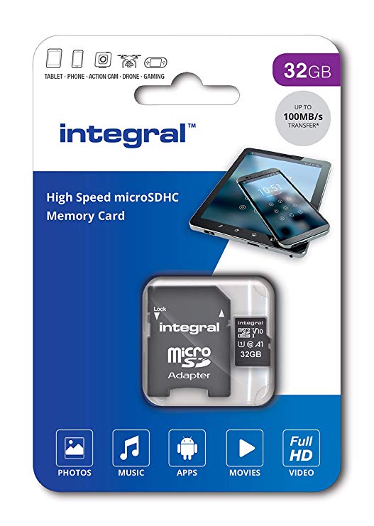 Integral 32GB micro SD card High Speed memory (microSDHC) V10 UHS-I U1