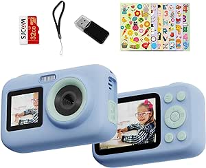 SJCAM Camara Fotos Infantil，Camara de Fotos para Niños 1080P 2,4'' 1,3'' Doble Pantalla LED, Cámara Fotos Niños con 32GB TF Tarjeta，cumpleaños para niños y niñas de 3 a 12 años