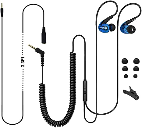 Joymiso Earbuds Headphones with Extra Long Cord Length for Computer Laptop TV with Mic and Volume Control, 12Ft (Coil Wire & Extension Cable) Wired Earphones, Over Ear Buds for Kids Women Small Ears