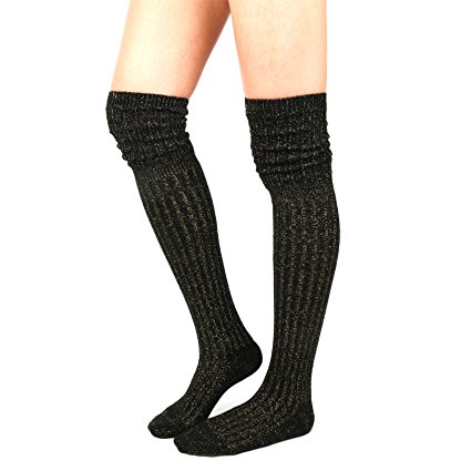 WOWFOOT Ladies' Knit Over The Knee High Socks Women Girl Slouch Stockings Boots