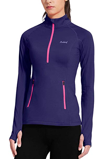 BALEAF Women's Thermal Fleece Half Zip Thumbholes Long Sleeve Running Pullover