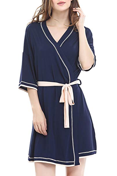 NORA TWIPS Women's Bathrobe, Women Dressing Gown, Women Kimono Robes Bath Robe V-Neck Sleepwear Nightdress