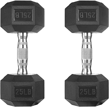 papababe Dumbbells Free Weights Dumbbells Weight Set Rubber Coated cast Iron Hex Black Dumbbell Pair