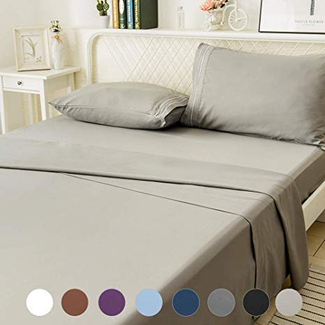 LIANLAM King Bed Sheets Set - Super Soft Brushed Microfiber 1800 Thread Count - Breathable Luxury Egyptian Sheets 16-Inch Deep Pocket - Wrinkle and Hypoallergenic-4 Piece(King, Grey)