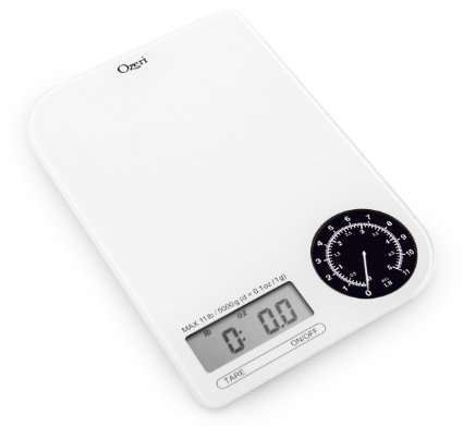 Ozeri ZK18-WB Rev Digital Kitchen Scale with Electro-Mechanical Weight Dial, White