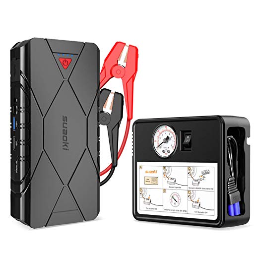SUAOKI 1200A Jump Starter & 120PSI Air Compressor Car Battery Booster (up to 7.0L Gas & 5.0L Diesel Engine) 16000mAh Power pack with Type-C & USB 3.0 Quick Charge, Smart Clamps, LED Flashlight