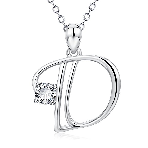 YFN Initial 26 Letters Alphabet with Cubic Zirconia Pendant S925 Sterling Silver Necklace