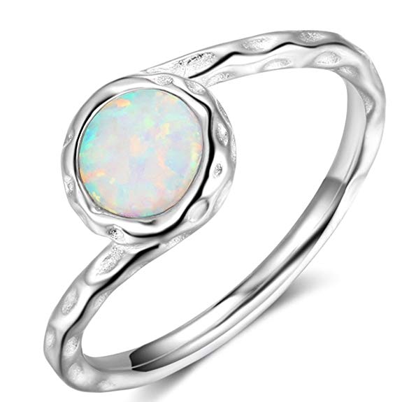 925 Sterling Silver Fire Opal Wedding Engagement Classical Solitaire Ring