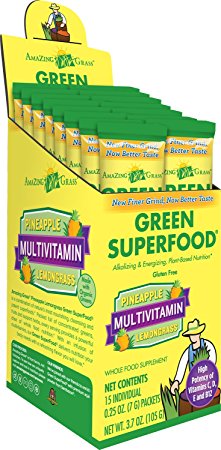 Amazing Grass Green Superfood Multivitamin Pineapple Lemongrass Box Of 15 Individual Servings, 0.25 Ounces