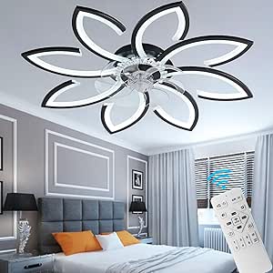 35" Modern Ceiling Fan with Lights Remote Control, Low Profile Ceiling Fan with Lights, Flush Mount Smart Ceiling Fan Light for Bedroom Living Room Kitchen, Reversible Blade, Black