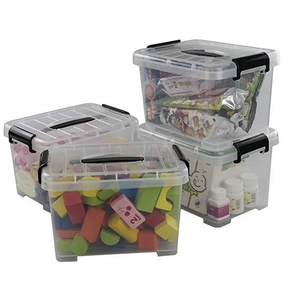Hommp 5 Liter Clear Storage Box Containers, 4-Pack Plastic Latching Box with Lid