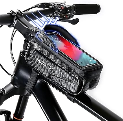 Faireach Bike Frame Bag, Large Capacity Top Tube Bike Bag with Sensitive Touch Screen Function & Sun-Visor, Waterproof Bike Phone Bag for Smart Phones 5.5” - 6.8''