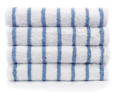 Large Turkish Beach Towel, Pool Towel with Thin Cabana Stripe, Eco Friendly, 100% Turkish Cotton - ( Blue, 4 Pack 30x60 inches ) by Turkuoise Towel