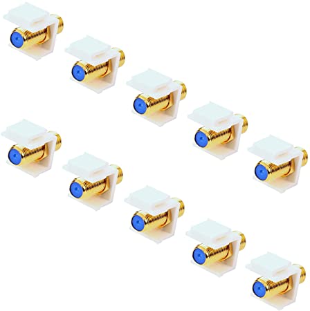 RG6 Keystone Jack Insert - iGreely 10Pack Gold-Plated Coaxial Keystone Jack Insert 3 GHz F Type Keystone Connectors White