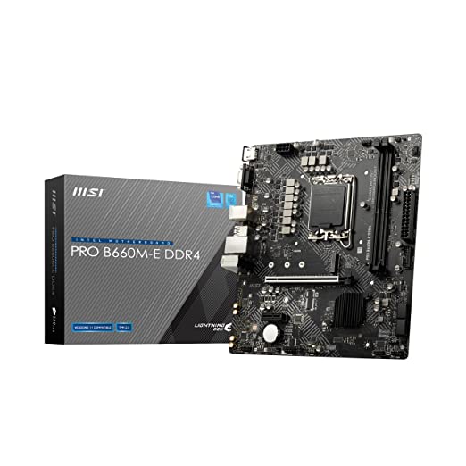 MSI PRO B660M-E DDR4 Motherboard, Micro-ATX - Supports Intel 12th Gen Core Processors, LGA 1700 - DDR4 Memory Boost 4600 MHz/OC, PCIe 4.0 x16 Slot, M.2 Gen3 x4, 2.5G LAN