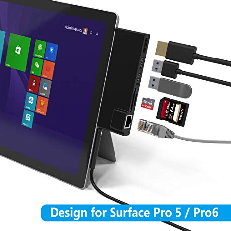 KETAKY Microsoft Surface Pro 5 /Pro 6 USB 3.0 Hub Docking Station with Gigabit 1000Mbps Ethernet Port, 4K HDMI, 2 x USB 3.0 Ports, SD/Micro SD Card Reader for Surface Pro 2017/2018