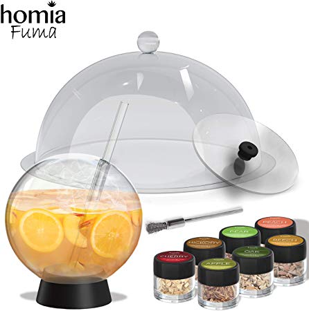 Smoking Gun Accessory Set, 11 PCS, Food Smoke Infuser Accessories - Disk Lid and Cocktail Ball Glass with Straw for Drink Smoker, Dome for Cold Smoke, Cloche Lid for Drinks, 7 Flavors Wood Chips