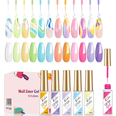 Rechoo Nail Art Liner Gel Polish Pastel Gel Nail Polish Cotton Candy Dreamy Gel Liners Set Wire Drawing Gel for Nail Art Design Swirl Nails Paradise Girly Color