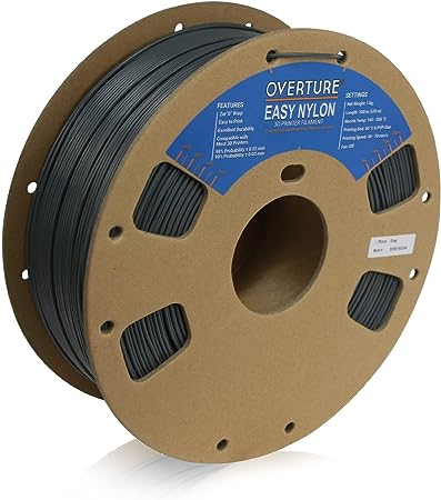 OVERTURE Nylon Filament 1.75mm 3D Printer Consumables, Polyamide (PA) 1kg Spool (2.2lbs), Dimensional Accuracy  /- 0.03mm, Fit Most FDM Printer (Grey)