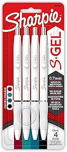 Sharpie S-Gel Pens, Fashion Barrel Gel Ink Pens, Pearl White Body, Medium Point Pens (0.7Mm), Writing Pens, Coloring Pens, Gel Pens For Journaling, Updated Classic Color Assortment, 4 Count