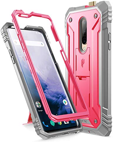 Poetic OnePlus 7 Pro Rugged Case with Kickstand, Full-Body Dual-Layer Shockproof Protective Cover, Built-in-Screen Protector, Revolution Series, for OnePlus 7 Pro (2019 Release), Pink
