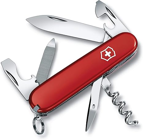 Victorinox Sportsman Swiss Army Pocket Knife, Medium, Multi Tool, 13 Functions, Large Blade, Bottle Opener, Red