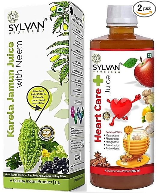 SYLVAN Karela Jamun Juice with Neem 1L  Premium Heart Care Juice 500ML- Combo of 2 I