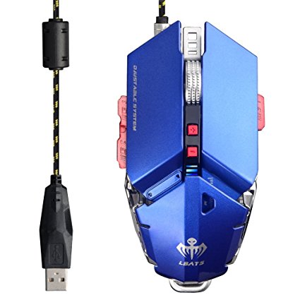 Programmable Gaming Mouse, 9 Customizable Keys, Adjustable Length, Aluminum Alloy Base, 4 DPI Setting Modes up to 4800 (X9-Blue)