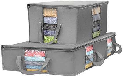 Sorbus Foldable Storage Bag Organizers, Large Clear Window & Carry Handles, Great for Clothes, Blankets, Closets, Bedrooms, and more (Storage Bag Set, Gray)