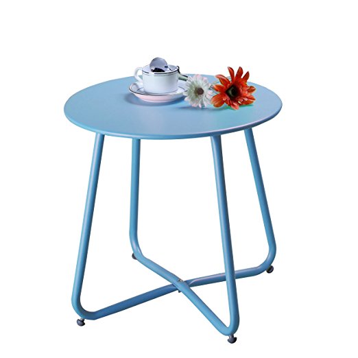 Grand Patio Steel Patio Coffee Table, Weather Resistant Outdoor Side Table, Small Round End Tables, Blue