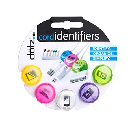 Dotz Cord Identifiers, Cord and Cable Management for Home and Office,  5 Count, Pastel Colors (DCI101CO-CP)