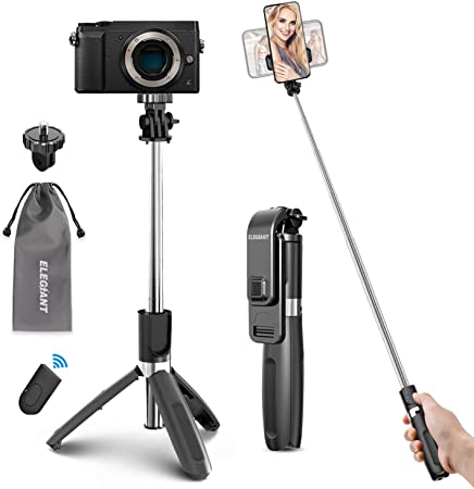 ELEGIANT Perche Selfie, Selfie Stick Bluetooth Trépied Bluetooth Bâton de Selfie Monopode Réglable Télescopique 4 en 1 Extensible 360° Rotation pour Téléphone, Caméra, Sport Caméra