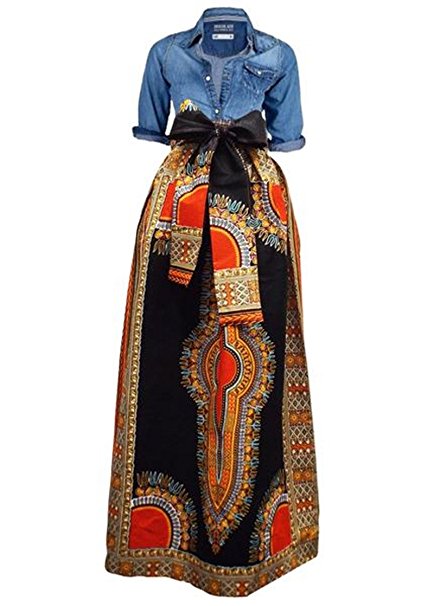 Huiyuzhi Women's African Print Dashiki Long Maxi A Line Skirt Ball Gown