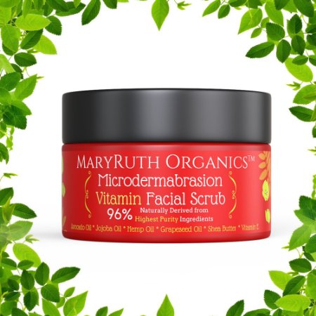 MICRODERMABRASION VITAMIN FACIAL SCRUB by MARYRUTH ORGANICS - Unscented Highest Purity Natural Exfoliator - Great For Wrinkles, Fine Lines & Mild Acne - Avocado Oil, Jojoba Oil, Hemp Oil, Shea Butter - No Sugars 4oz