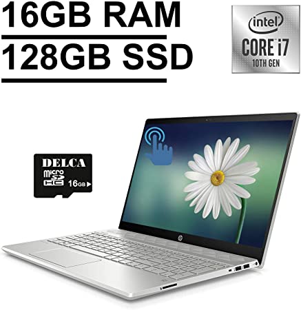 Premium Newest HP Pavilion Laptop Computer, Latest 10th Gen Intel i7-1065G7 Processor, 15.6" Full HD IPS Touchscreen Display, 16GB DDR4 128GB PCIe SSD, Webcam B&O Win 10   Delca 16GB Micro SD Card