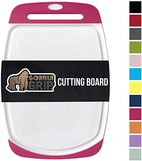 Gorilla Grip Original Oversized Cutting Board, Large Size, 16 Inch x 11.2 Inch, BPA Free, Juice Grooves, Thick Board, Easy Grip Handle, Dishwasher Safe, Non Porous, Kitchen, Professional, Hot Pink