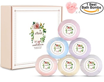 Efloral Luxury Handmade Natural Large 6 Bath Bombs Gift Set With Rose Flower Petal Soap Inside For Men Women 4.2oz (multi-A)