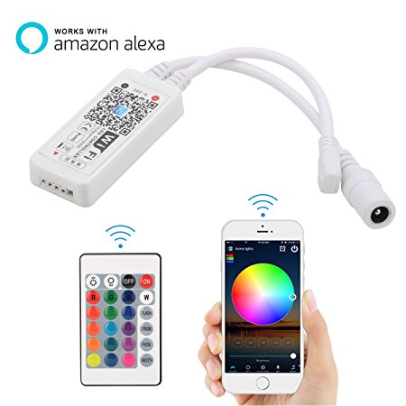 WiFi Controller, YIHONG Wireless LED Smart Controller with One 24-Key Remote Free App for RGB Strip Lights 5050 SMD LED, Working with Android and IOS System Smart Phone