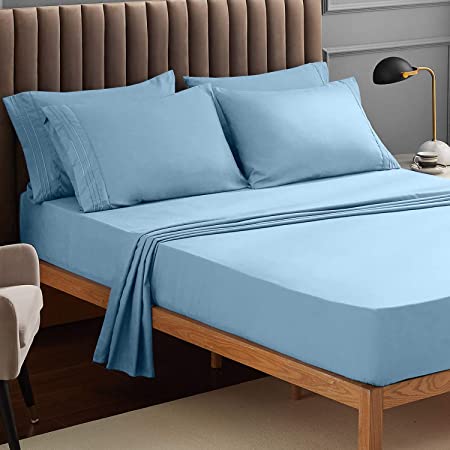 VEEYOO Bed Sheet Twin XL - Blue Fitted Sheets Set Deep Pocket, Luxury 1800 Brushed Microfiber Bed Set Extra Soft, Wrinkle, Fade, Stain Resistant, Breathable, Hypoallergenic - 3 Piece, Blue