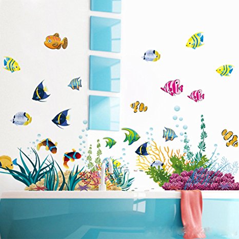 Under the Sea Decals The Deep Blue Sea Fishes Decorative Peel Vinyl Wall Stickers Wall Decals Removable Decors for Bedrooms Kids Rooms Baby Nursery Boys and Girls Bedroom