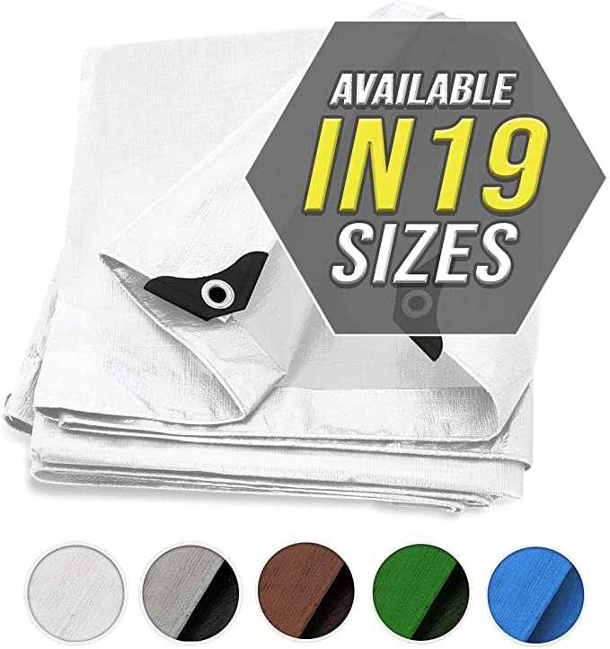 Tarp Cover White Heavy Duty 8X12 Thick Material, Waterproof, Great for Tarpaulin Canopy Tent, Boat, RV Or Pool Cover (8X12 Heavy Duty Poly Tarp White)2.4 X 3.6 M