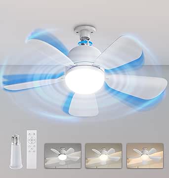 LC-dolida Socket Fan Light, 20''Ceiling Fans with Lights and Remote, 3-Colors Dimmable 5 Speeds Light E26/E27 Bulb Compatible/Ceiling Fan for Bedroom Home Office Dining Room Garage,1500 Lumens, White