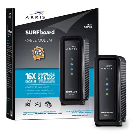 ARRIS SURFboard SB6183 DOCSIS 3.0 Cable Modem - Retail Packaging, Charcoal Black (SB6183 Black)