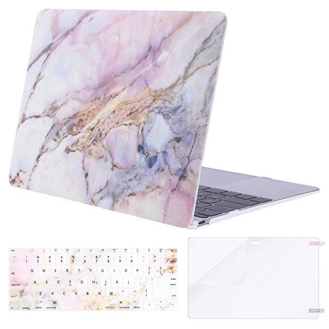 Mosiso Plastic Pattern Hard Case Shell with Keyboard Cover with Screen Protector for MacBook 12 Inch with Retina Display A1534 (Newest Version 2017/2016/2015), Colorful Marble