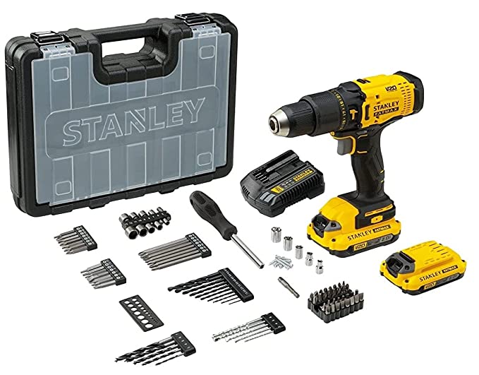 Stanley FATMAX SCD711D2KA-B1 20V 1.5Ah Cordless Brushed Hammer Drill Machine With 100pcs Accessories Kit, 2pcs Batteries & 1pc Charger