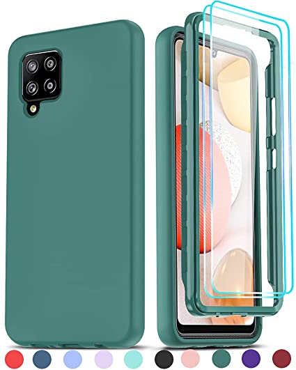 LeYi Galaxy A42 5G Case, Samsung Galaxy A42 5G Case with [2 x Tempered Glass Screen Protector], Full-Body Shockproof Soft Liquid Silicone Hybrid Protective Phone Case for Galaxy A42, Midnight Green