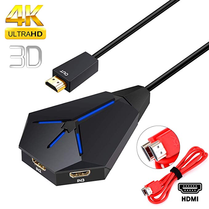 HDMI Switch, 3 Port 4K HDMI Switcher 3x1 with HDMI 1.4V Cable Supports Full HD 4K 1080P 3D Player